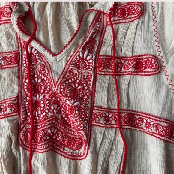 Free People White and Red Embroidered Top - Picture 4 of 4